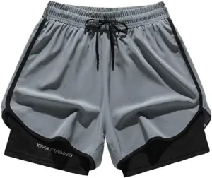2 in 1 Gym Shorts Men Lightweight Mesh Quick Dry Basketball Shorts Performance Athletic Shorts with Compression Liner