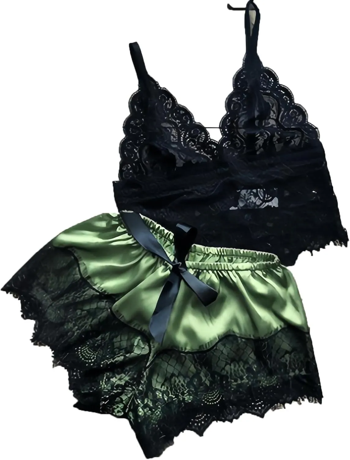 2 Piece Sexy Pajama Set for Women Floral Lace Camisole with Shorts, Summer Cool Sleepwear Cute Pjs Lingerie Sets