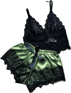 2 Piece Sexy Pajama Set for Women Floral Lace Camisole with Shorts, Summer Cool Sleepwear Cute Pjs Lingerie Sets