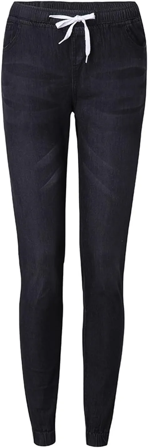 2023 Womens High Waisted Stretch Jeans Casual Drawstring Straight Leg Denim Jogger Pants with Pockets Plus Size Denim Pants