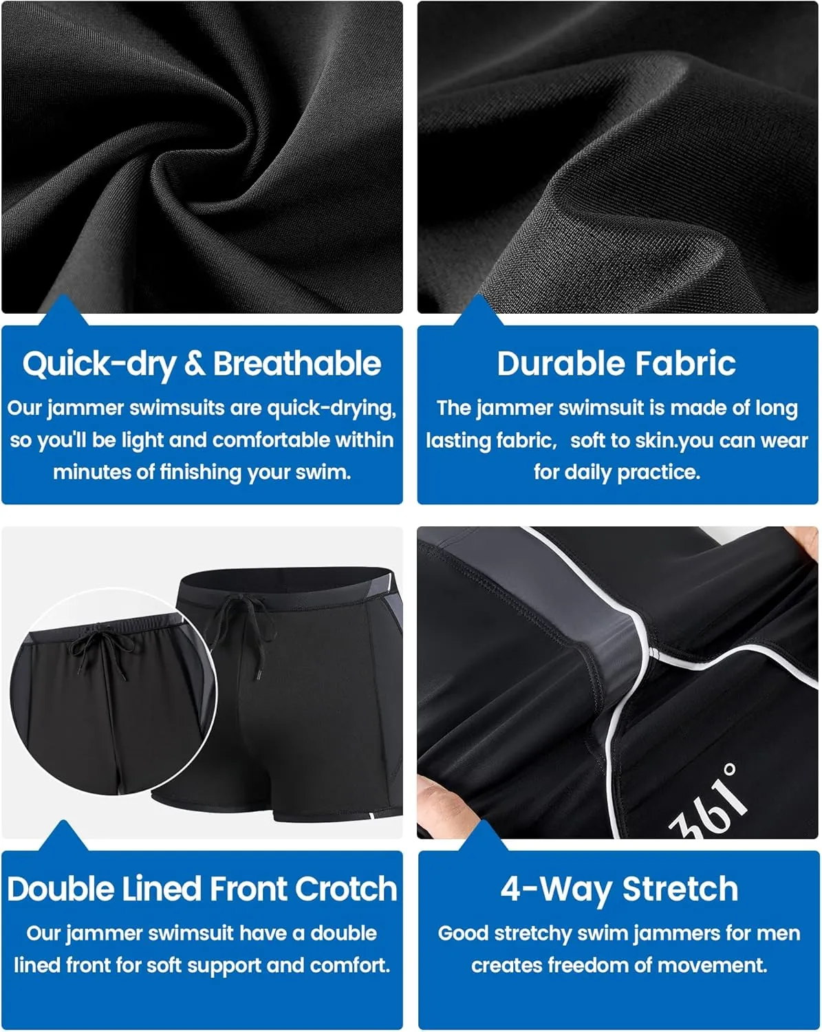 361 Jammers Swimsuit for Men, Competition Lap Swim Suit, Square Leg Endurance Training