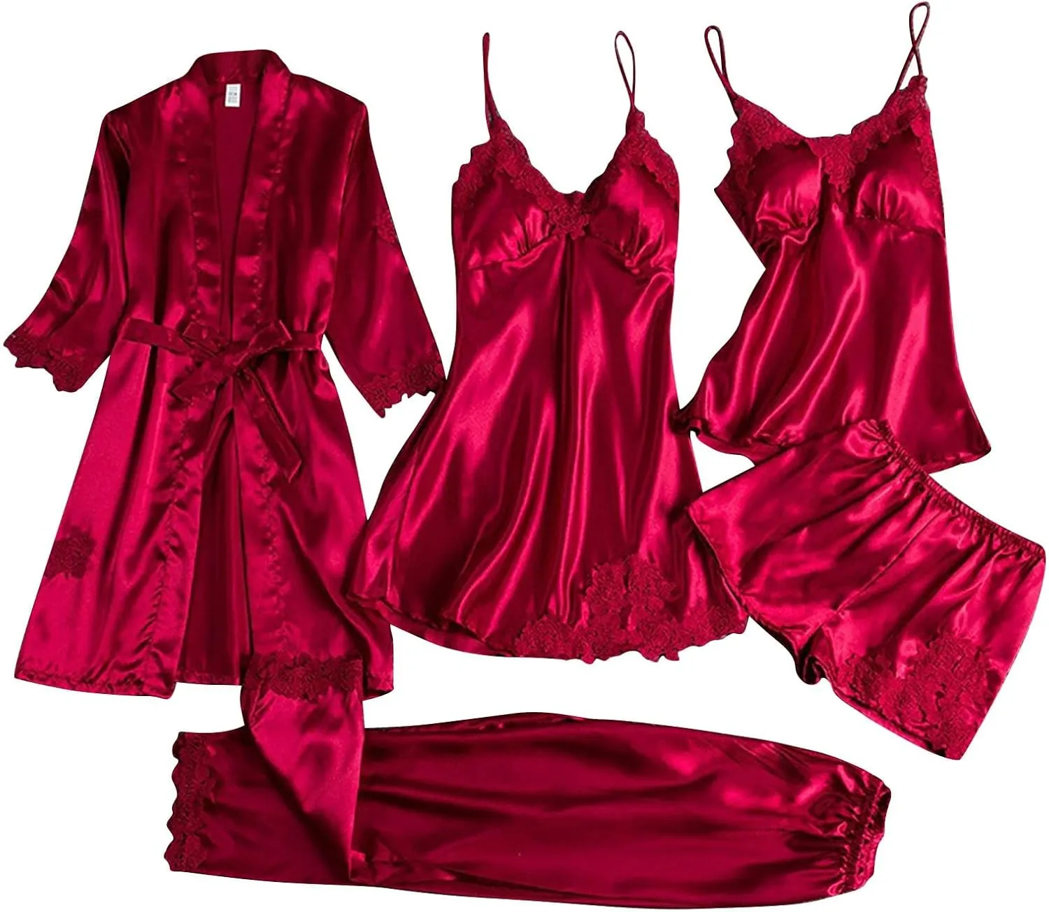 4/5pcs Silk Pajamas Set for Women Silk Lace Robe Dress Sleepwear Nightdress Pajamas Pants Set Soft Loungewear Set