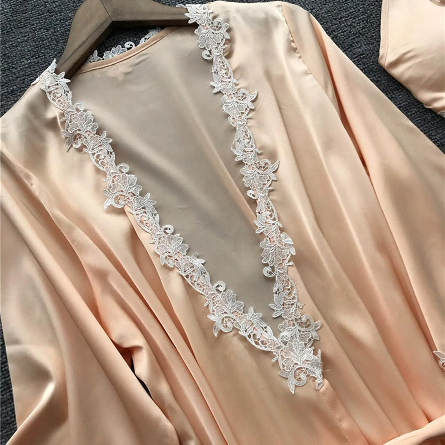 5Pcs Silk Pajamas for Women Cute Loungewear Lace Trim Satin Sleepwear Set Cami Robes Nightgowns Shorts Pants Sets