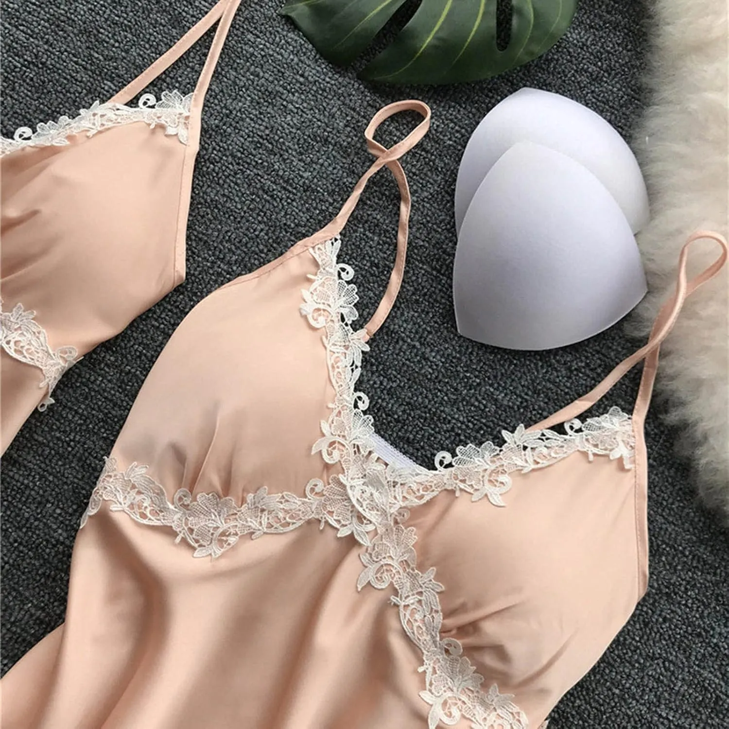 5Pcs Silk Pajamas for Women Cute Loungewear Lace Trim Satin Sleepwear Set Cami Robes Nightgowns Shorts Pants Sets