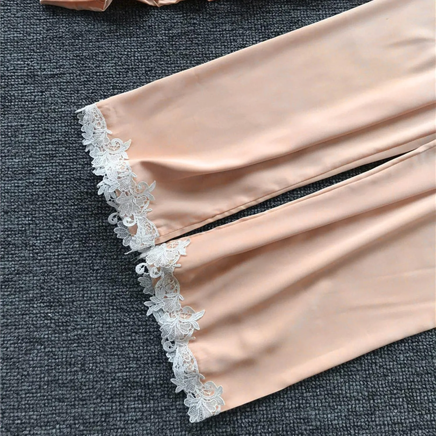 5Pcs Silk Pajamas for Women Cute Loungewear Lace Trim Satin Sleepwear Set Cami Robes Nightgowns Shorts Pants Sets