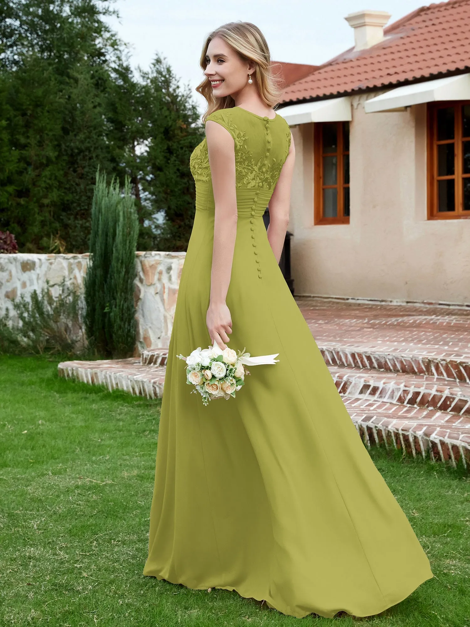 A-Line Chiffon Dress with Illusion Neckline Clover Plus Size