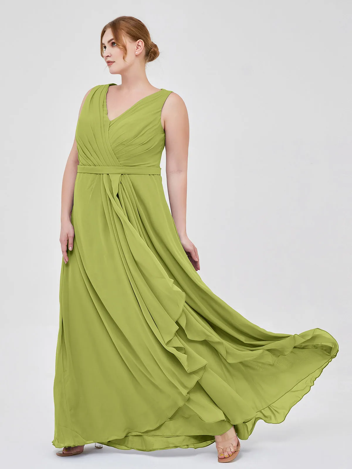 A-line Chiffon Open Back Dress With V-Neck Clover