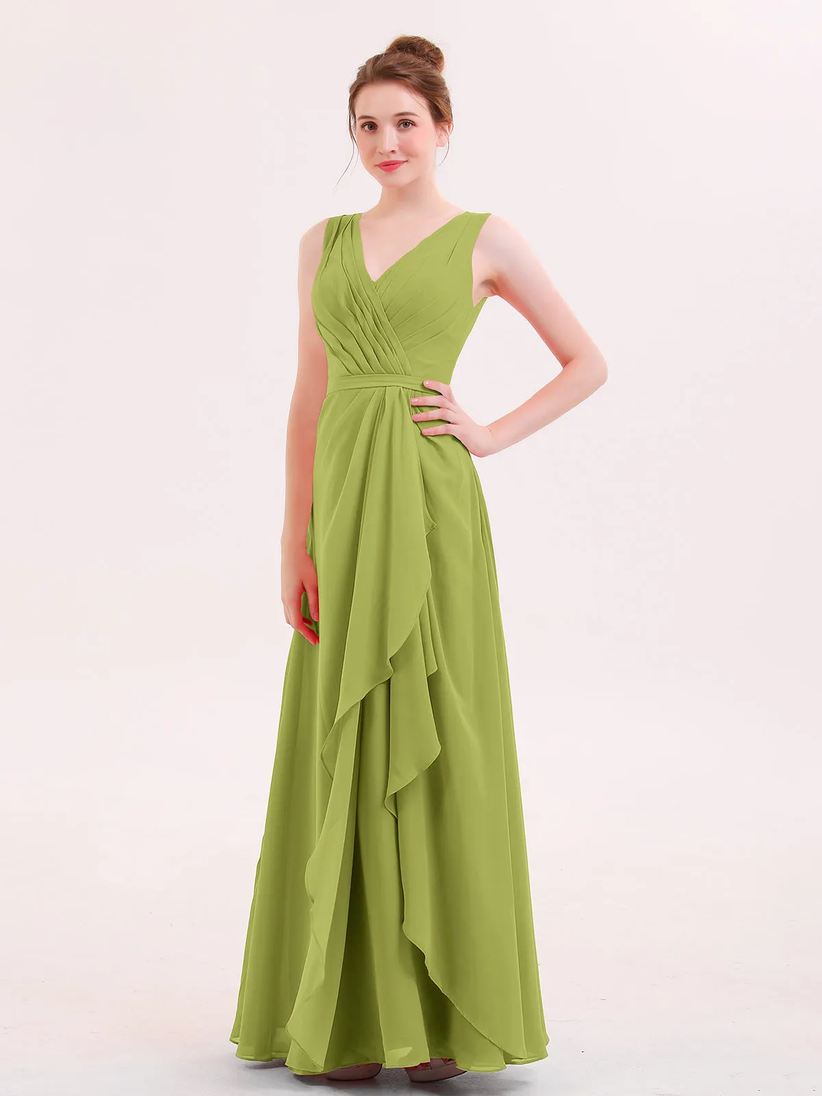A-line Chiffon Open Back Dress With V-Neck Clover