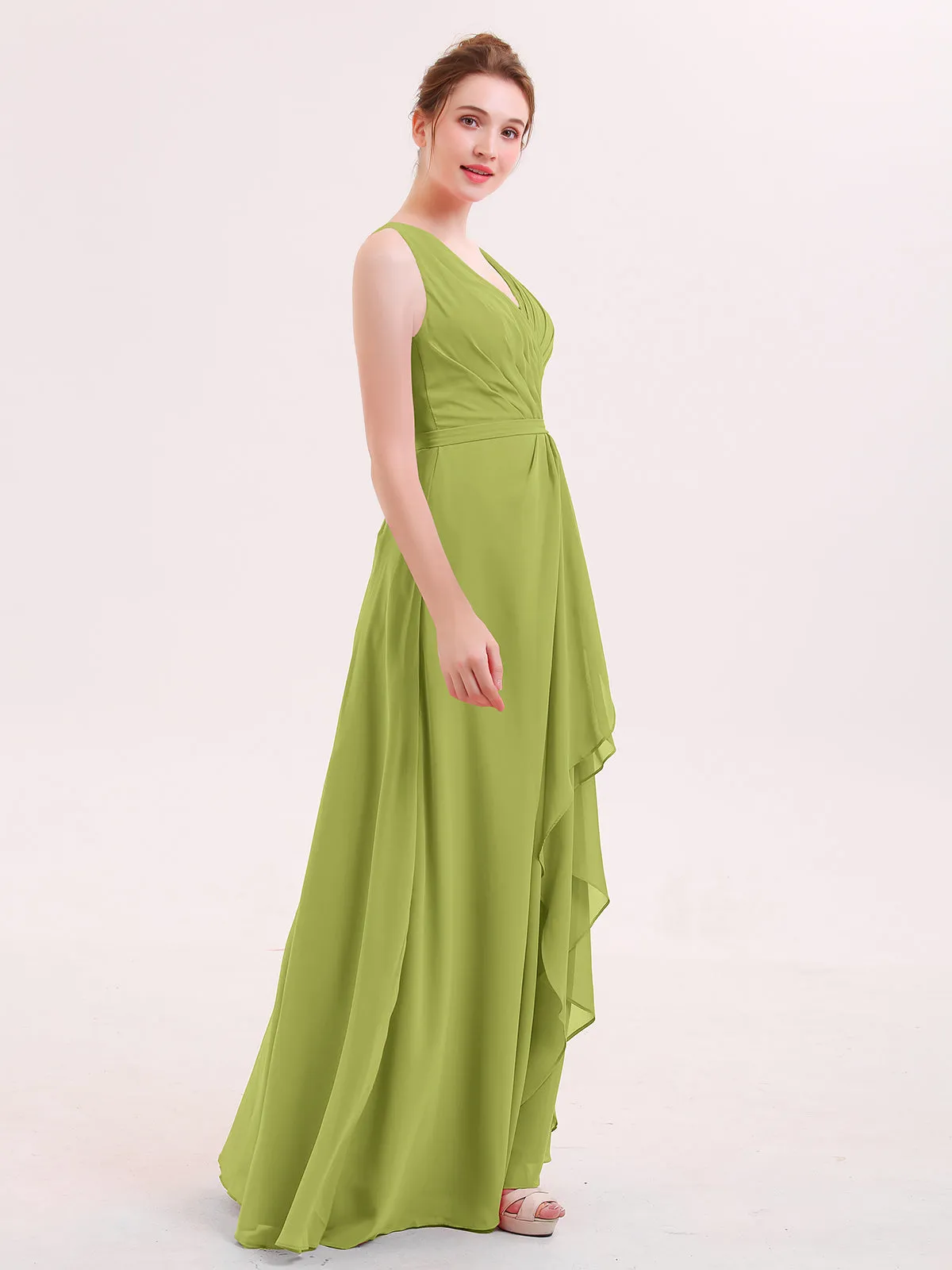 A-line Chiffon Open Back Dress With V-Neck Clover