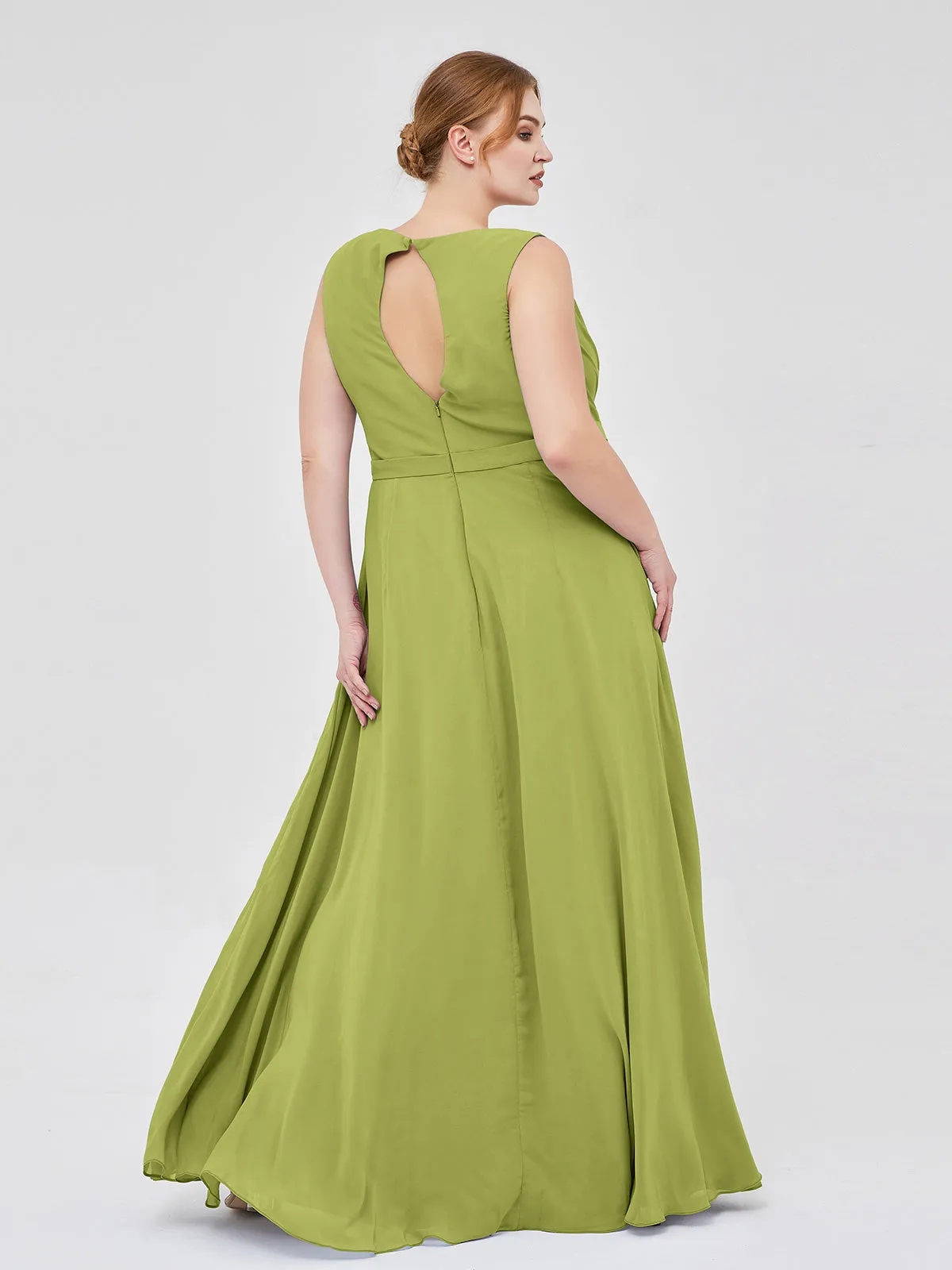 A-line Chiffon Open Back Dress With V-Neck Clover