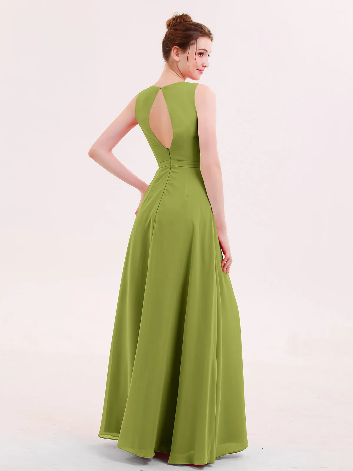 A-line Chiffon Open Back Dress With V-Neck Clover