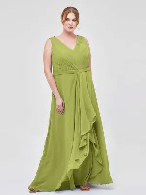 A-line Chiffon Open Back Dress With V-Neck Clover