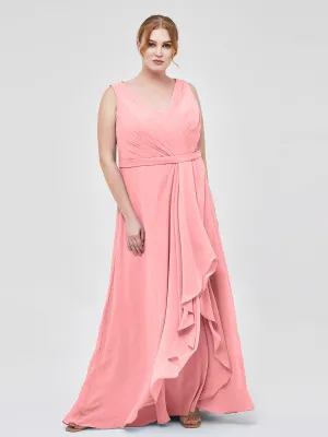 A-line Chiffon Open Back Dress With V-Neck Flamingo Plus Size