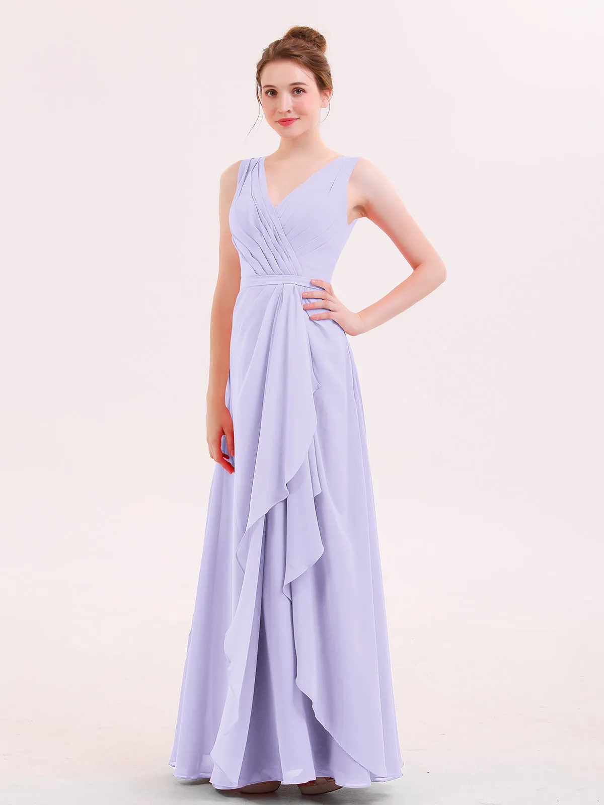 A-line Chiffon Open Back Dress With V-Neck Lilac