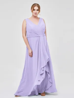 A-line Chiffon Open Back Dress With V-Neck Lilac