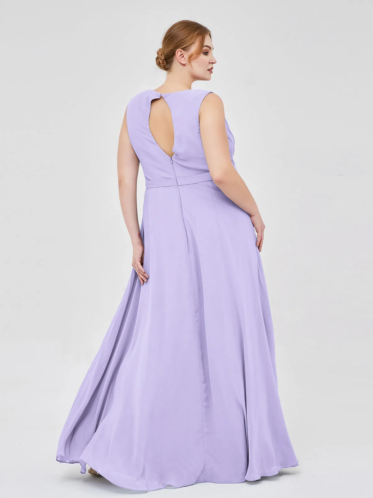 A-line Chiffon Open Back Dress With V-Neck Lilac