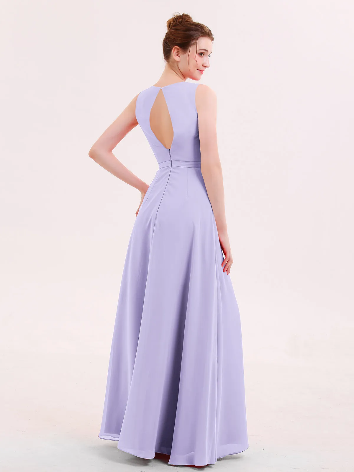 A-line Chiffon Open Back Dress With V-Neck Lilac
