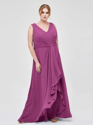 A-line Chiffon Open Back Dress With V-Neck Orchid