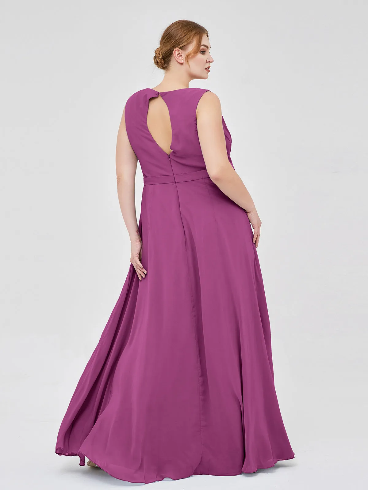 A-line Chiffon Open Back Dress With V-Neck Orchid