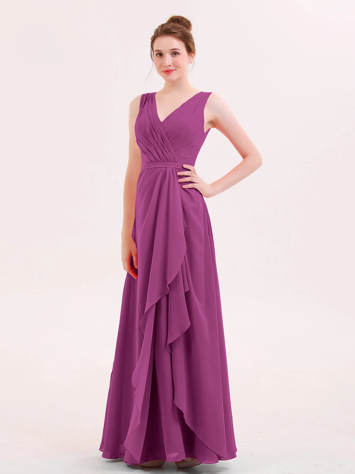 A-line Chiffon Open Back Dress With V-Neck Orchid