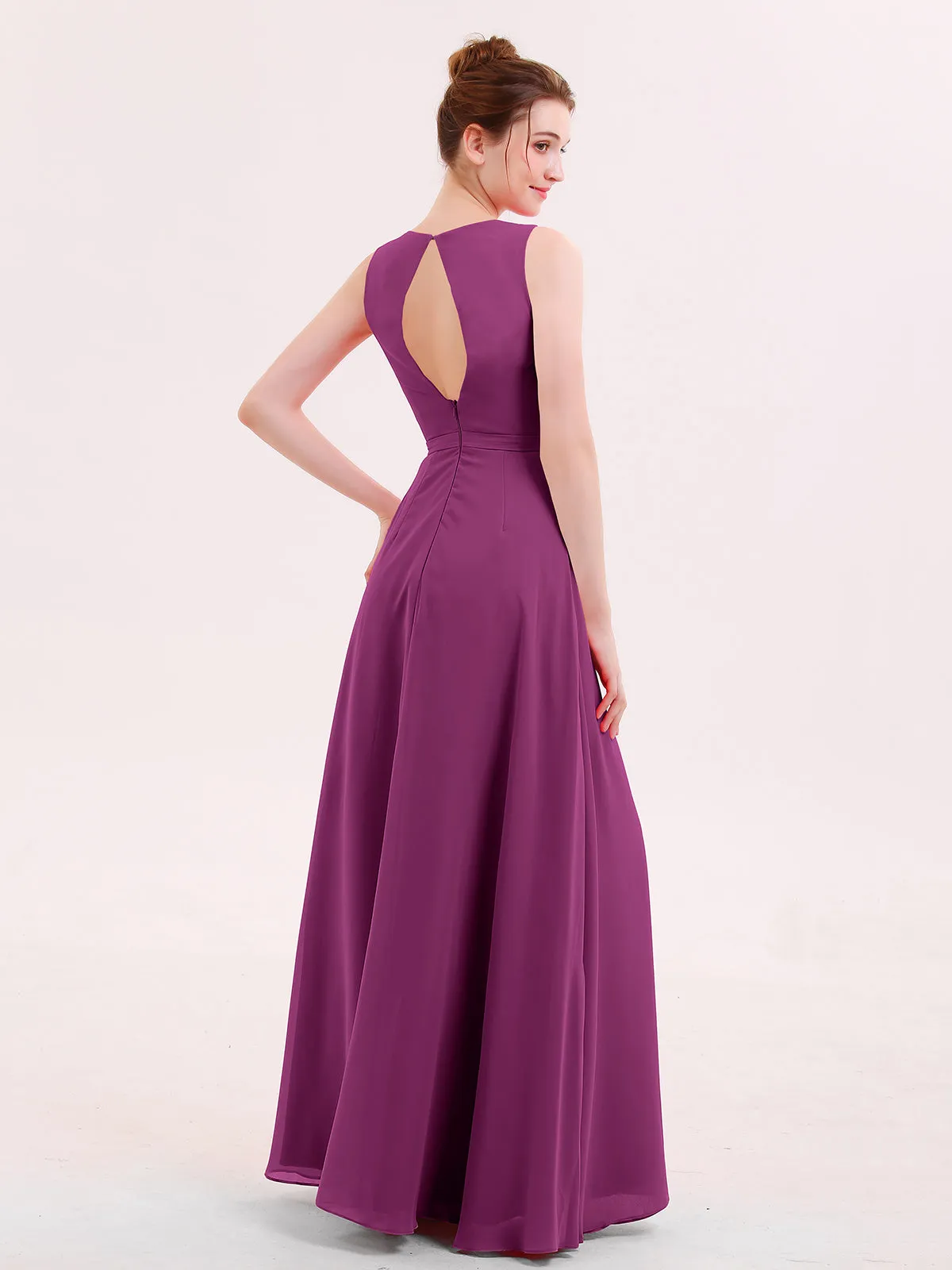 A-line Chiffon Open Back Dress With V-Neck Orchid