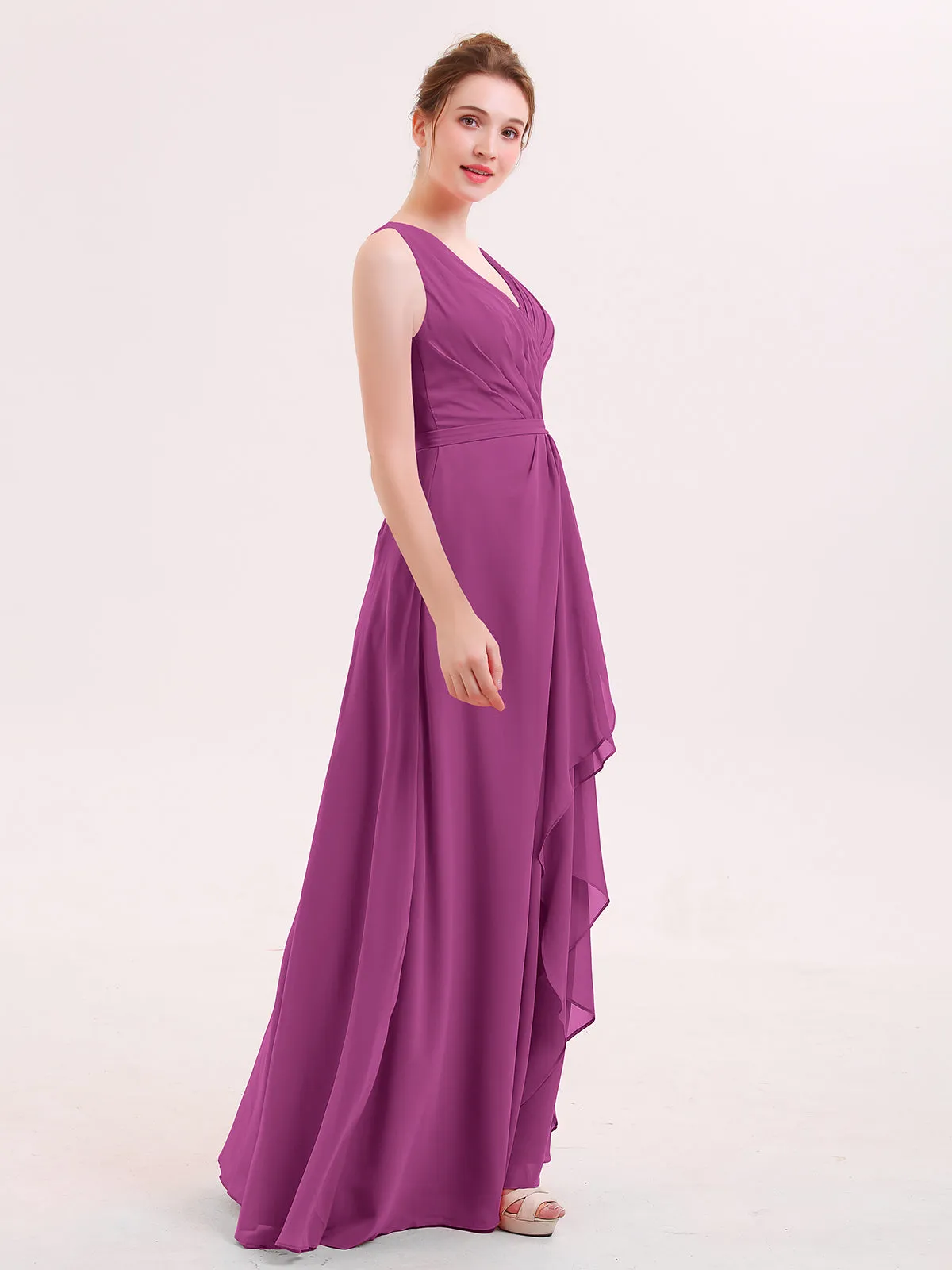 A-line Chiffon Open Back Dress With V-Neck Orchid