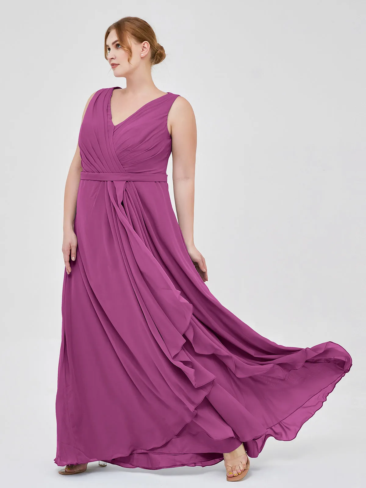 A-line Chiffon Open Back Dress With V-Neck Orchid