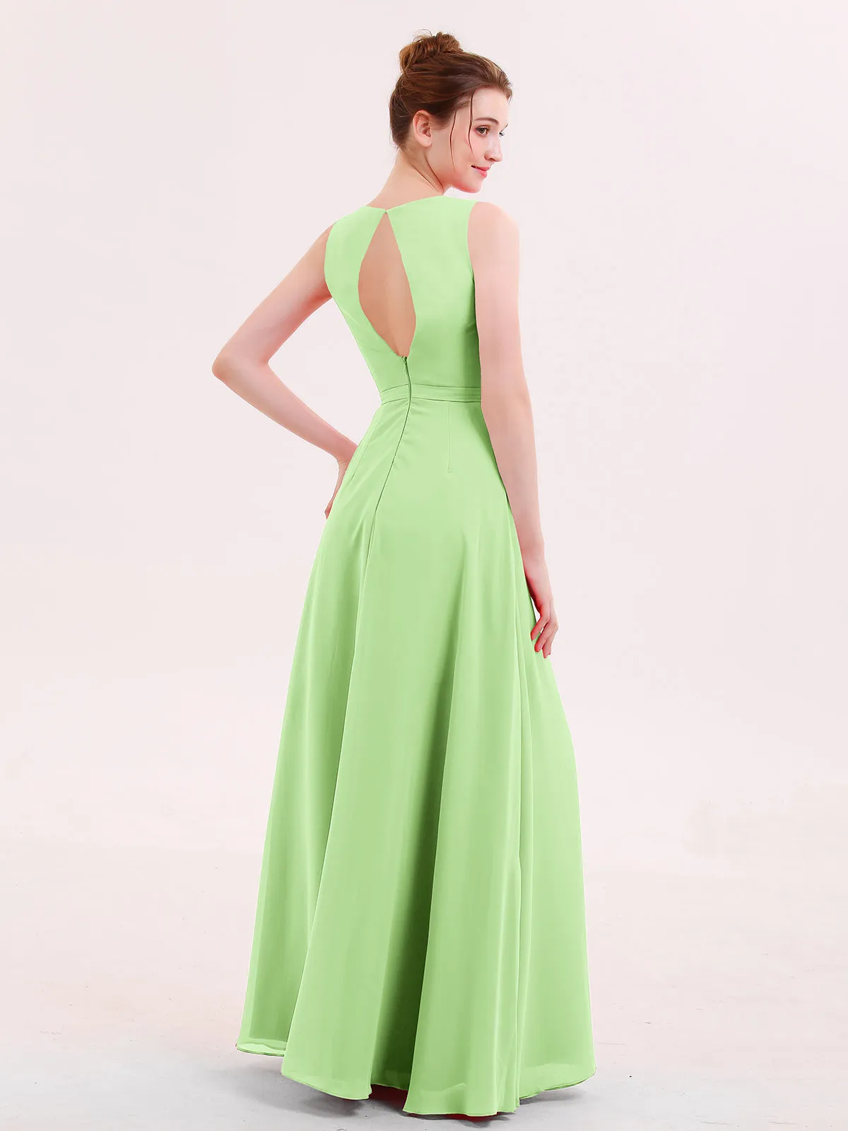 A-line Chiffon Open Back Dress With V-Neck Sage