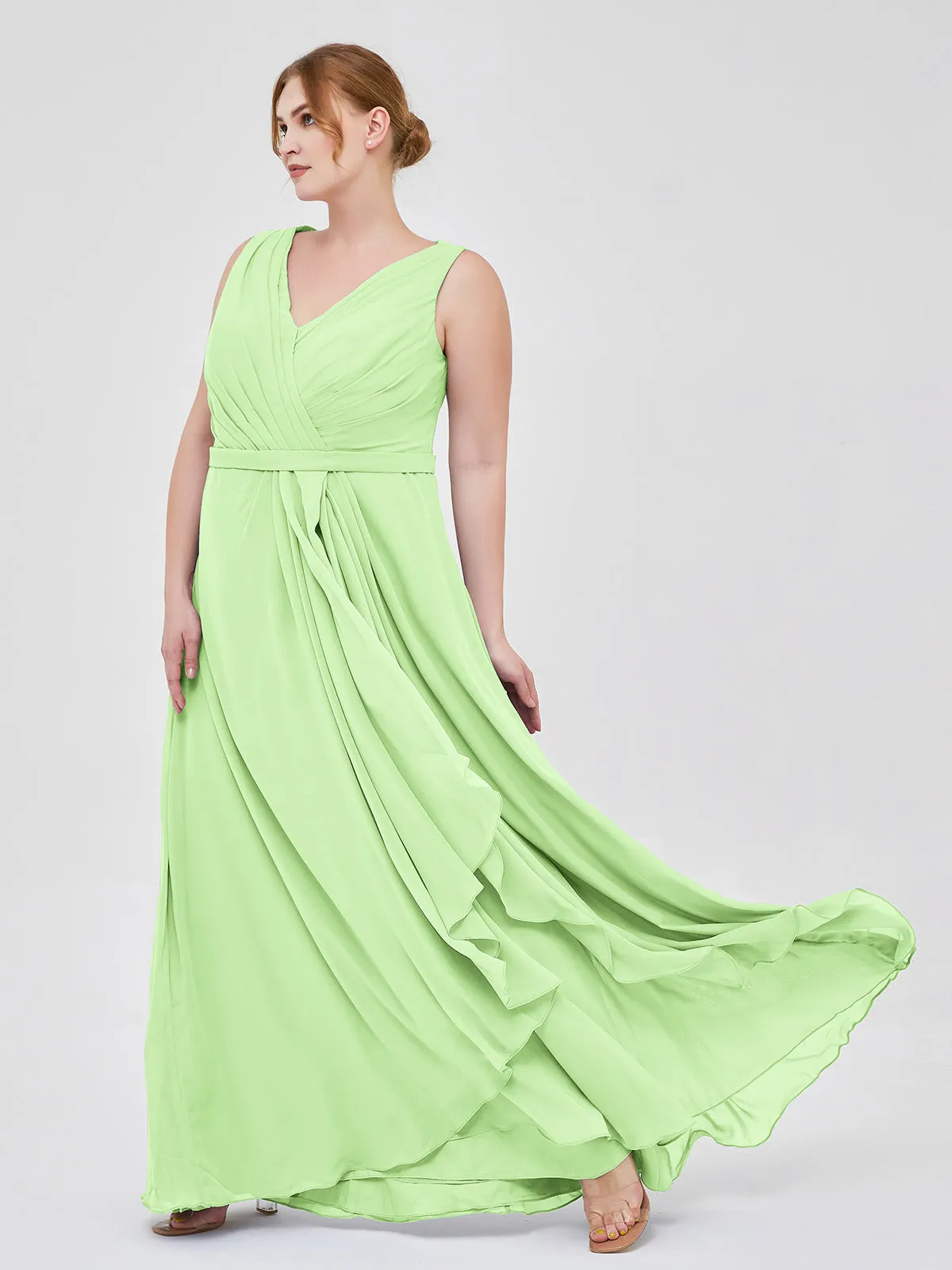 A-line Chiffon Open Back Dress With V-Neck Sage