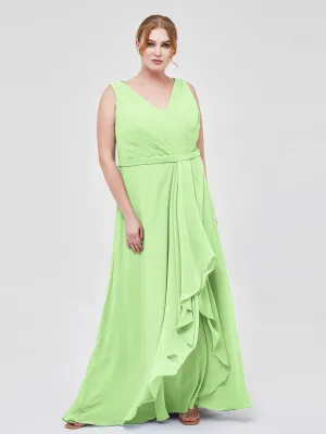 A-line Chiffon Open Back Dress With V-Neck Sage