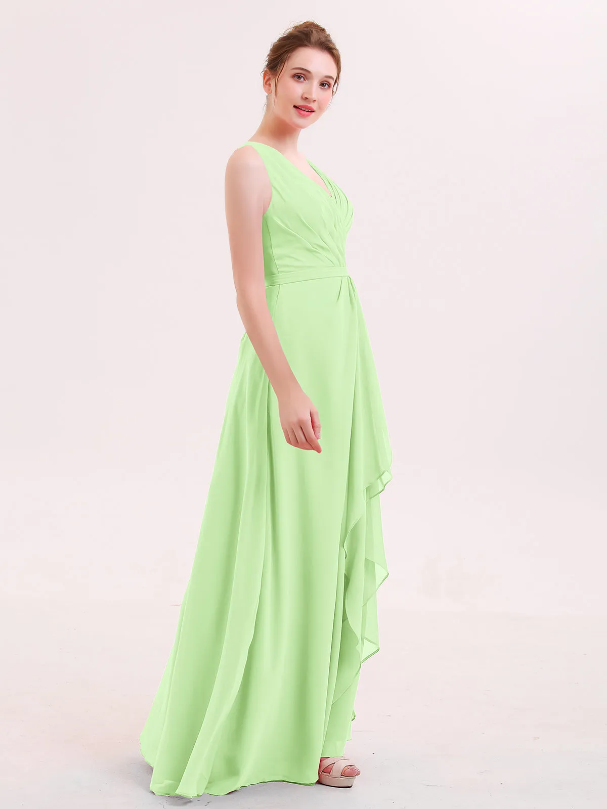 A-line Chiffon Open Back Dress With V-Neck Sage