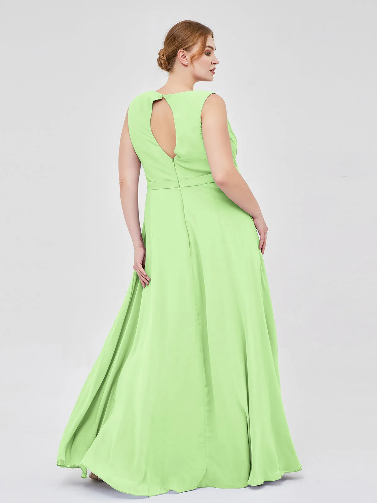 A-line Chiffon Open Back Dress With V-Neck Sage