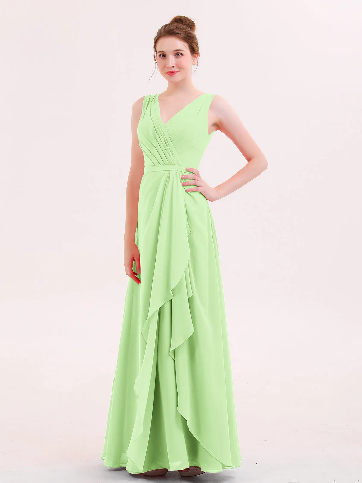A-line Chiffon Open Back Dress With V-Neck Sage
