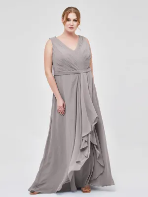 A-line Chiffon Open Back Dress With V-Neck Silver