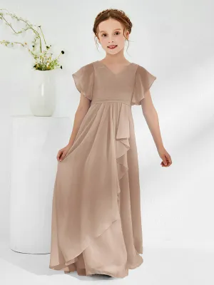 A-line Flutter Sleeves Junior Bridesmaid Dresses Taupe