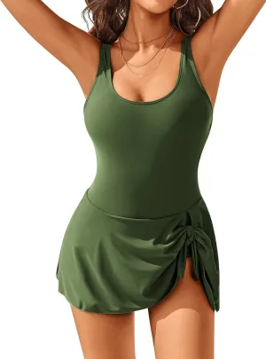 AI'MAGE Womens One Piece Swimdress Tummy Control Swimsuits Tie Knot Skirt Bathing Suit S-3XL
