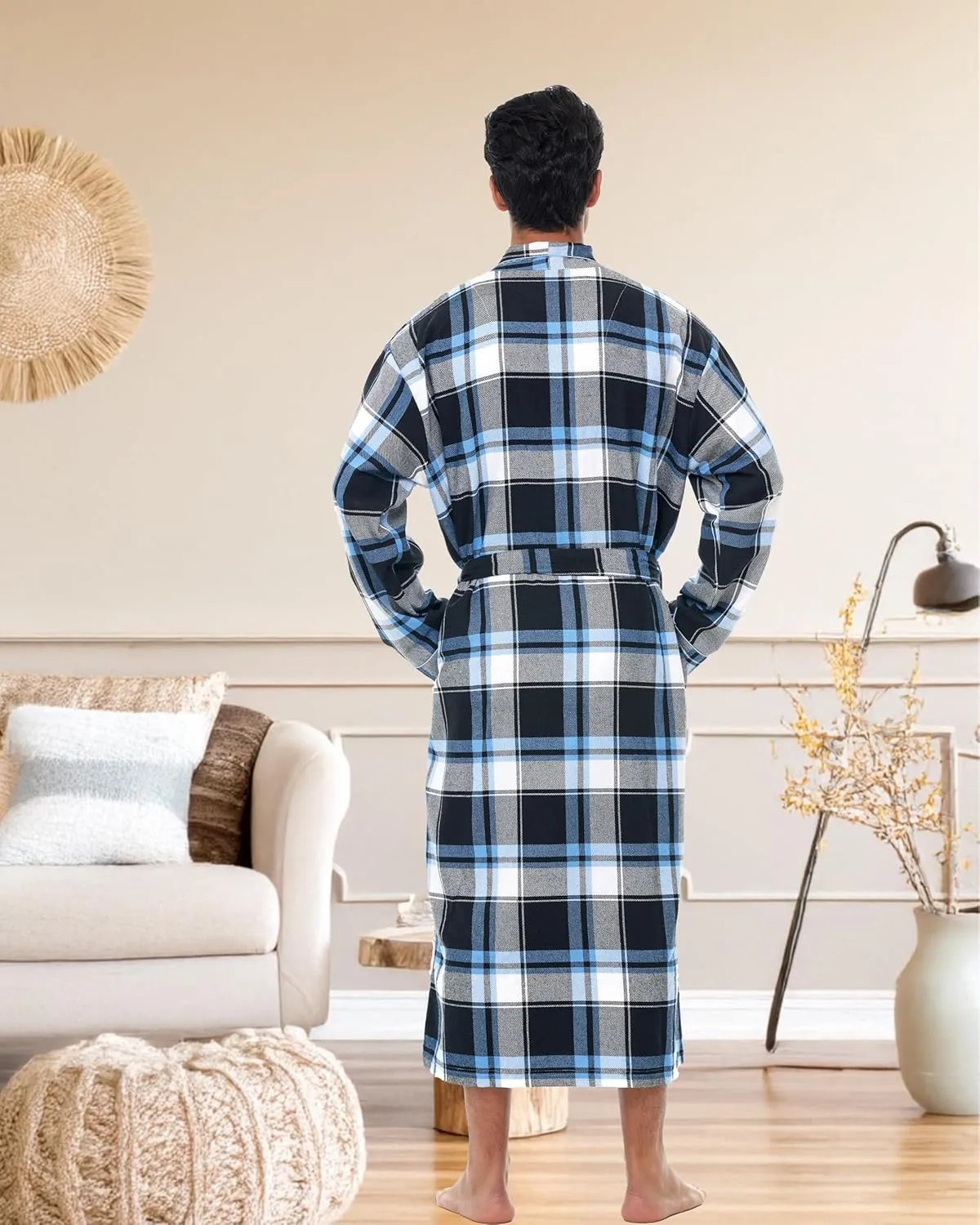 Alexander Del Rossa Men's Lightweight Flannel Robe, Soft Cotton