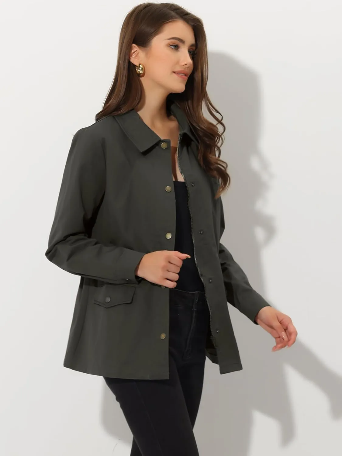 Allegra K Women's Utility Jackets Drawstring Waist 2025 Spring Flap Pockets Lightweight Jacket
