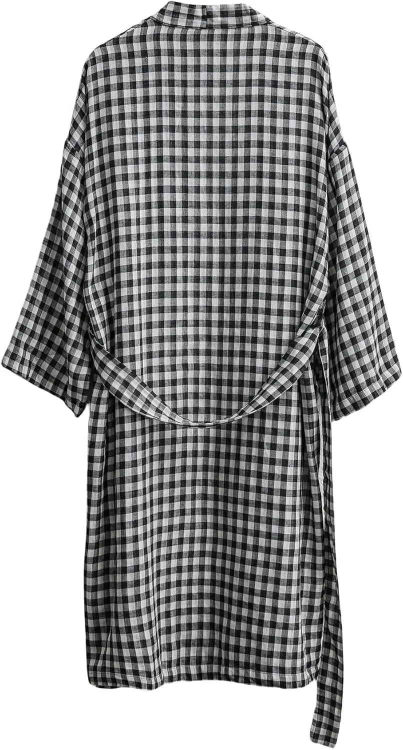 Amazhiyu Women's Cotton Gauze Lightweight Summer Plaid Kimono Bath Robe Pockets