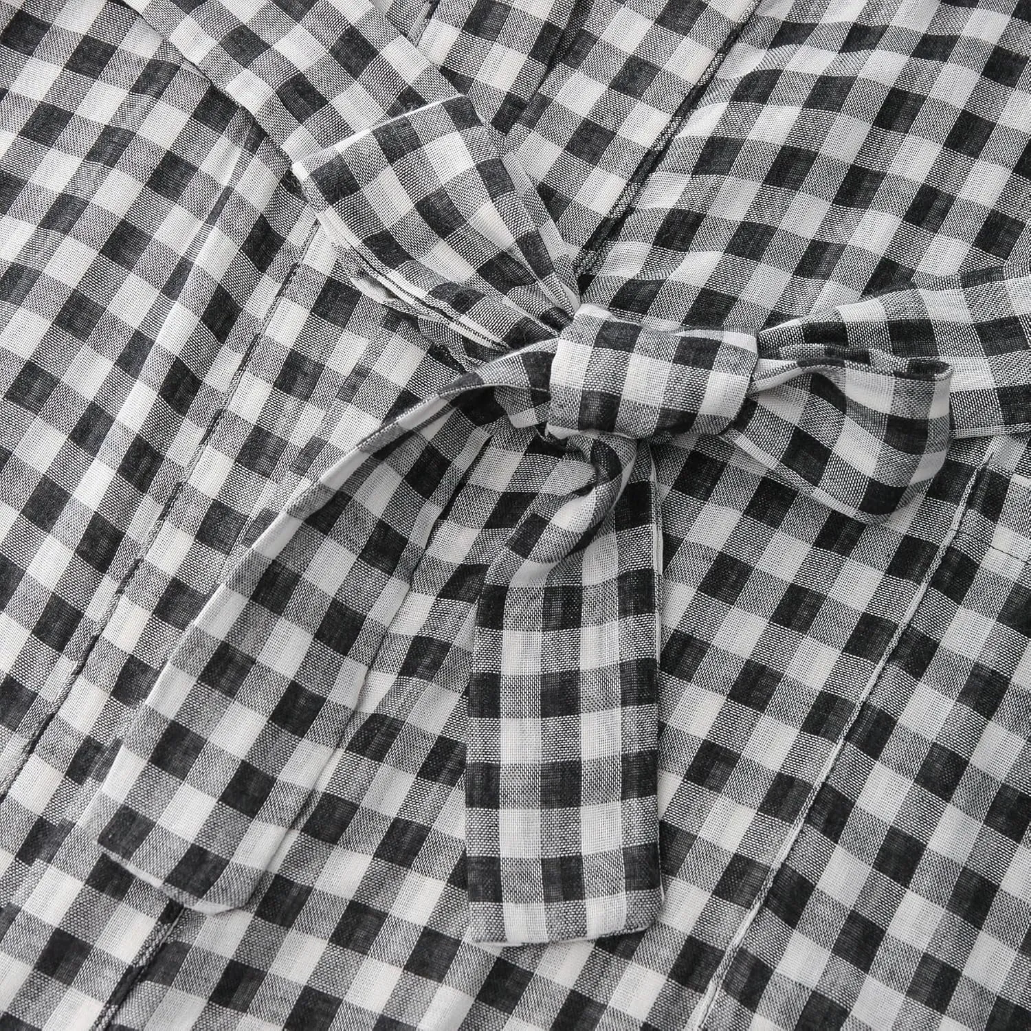 Amazhiyu Women's Cotton Gauze Lightweight Summer Plaid Kimono Bath Robe Pockets