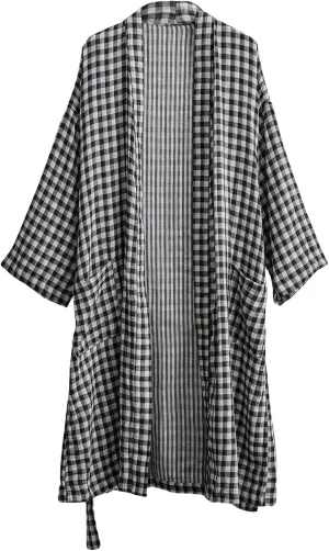 Amazhiyu Women's Cotton Gauze Lightweight Summer Plaid Kimono Bath Robe Pockets