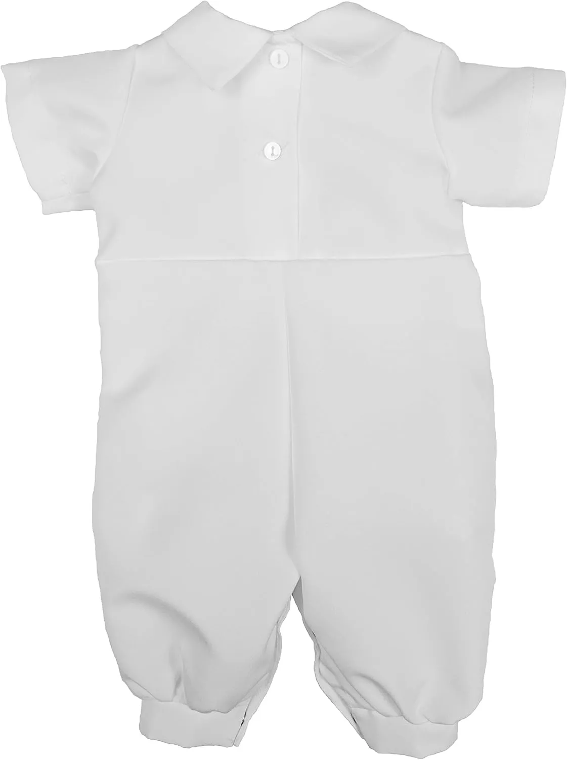 Baby Boys White Short Sleeve Collared Romper Coverall with Pin-Tucking