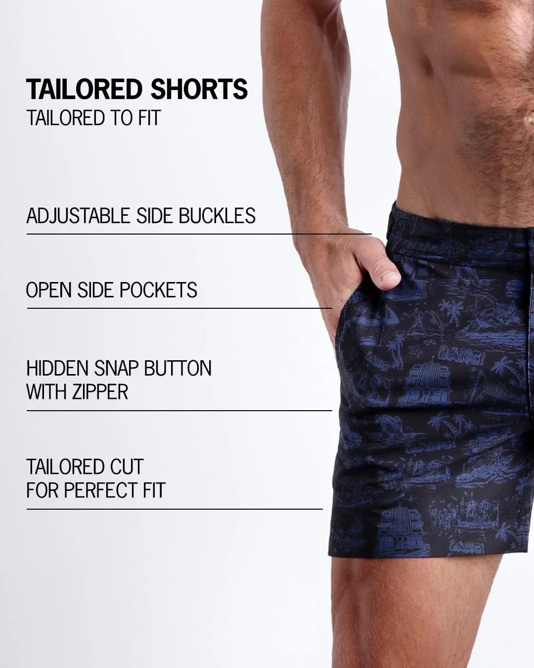 Bang Men's Swimwear - Tailored Shorts - Adjustable Waistband Stretch Quick Dry Swimsuit