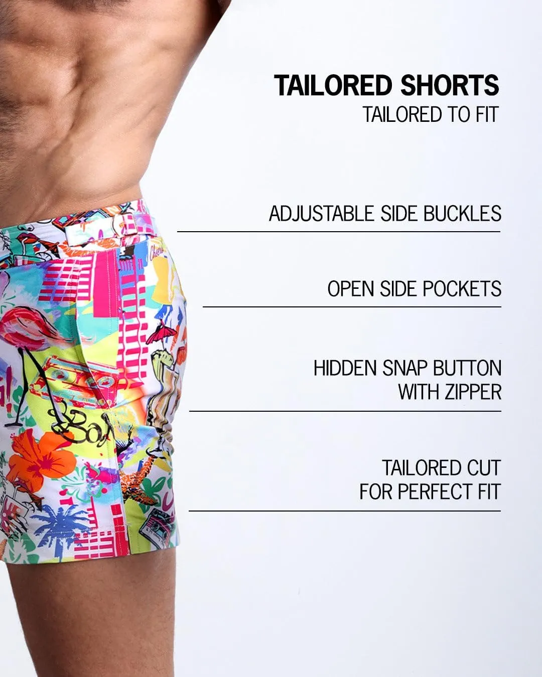 Bang Men's Swimwear - Tailored Shorts - Adjustable Waistband Stretch Quick Dry Swimsuit