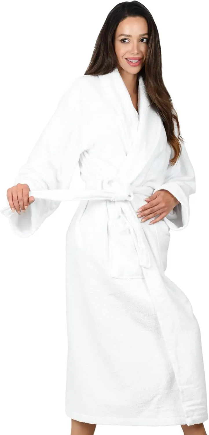 Bath Robe, Unisex Terry Turkish Cotton Bathrobe 100% Cotton, Hotel Quality, Highly Absorbent, White