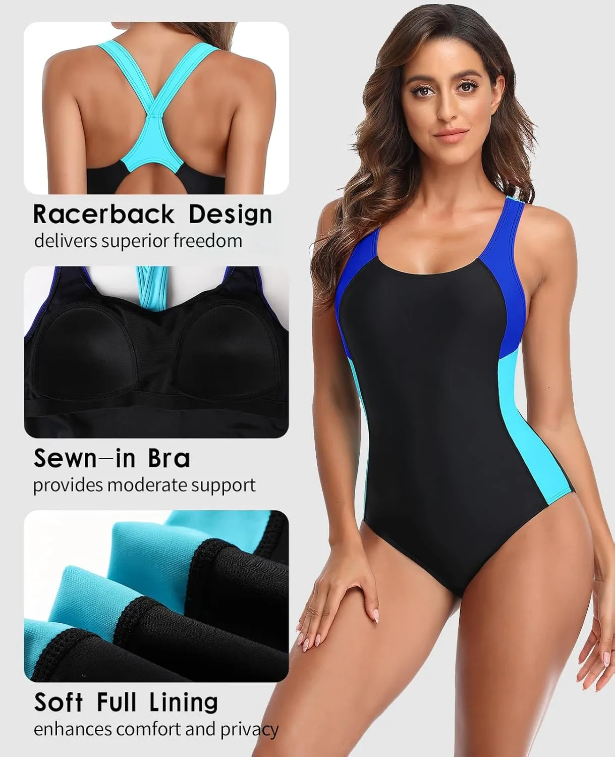 beautyin Womens One Piece Sport Swimsuit Water Aerobic Bathing Suit Lap Swimwear