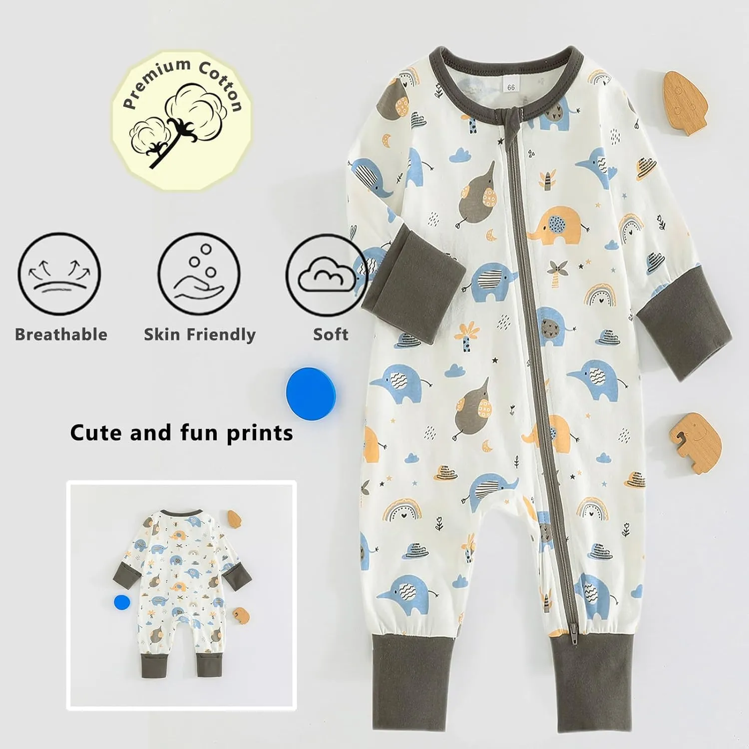 BeiVSlley Baby Boy Girl Footless Zipper Romper Long Sleeve Cotton Jumpsuit Coverall Newborn Solid Outfits Clothes