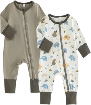 BeiVSlley Baby Boy Girl Footless Zipper Romper Long Sleeve Cotton Jumpsuit Coverall Newborn Solid Outfits Clothes