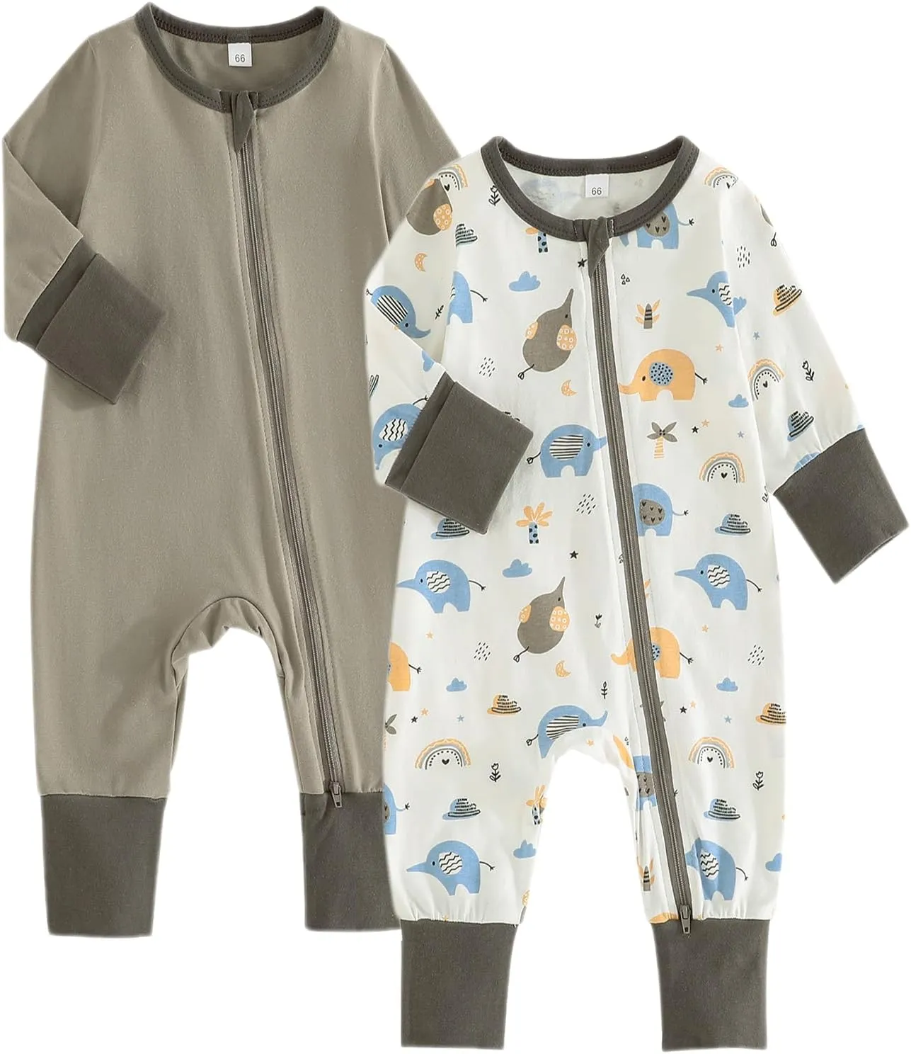 BeiVSlley Baby Boy Girl Footless Zipper Romper Long Sleeve Cotton Jumpsuit Coverall Newborn Solid Outfits Clothes