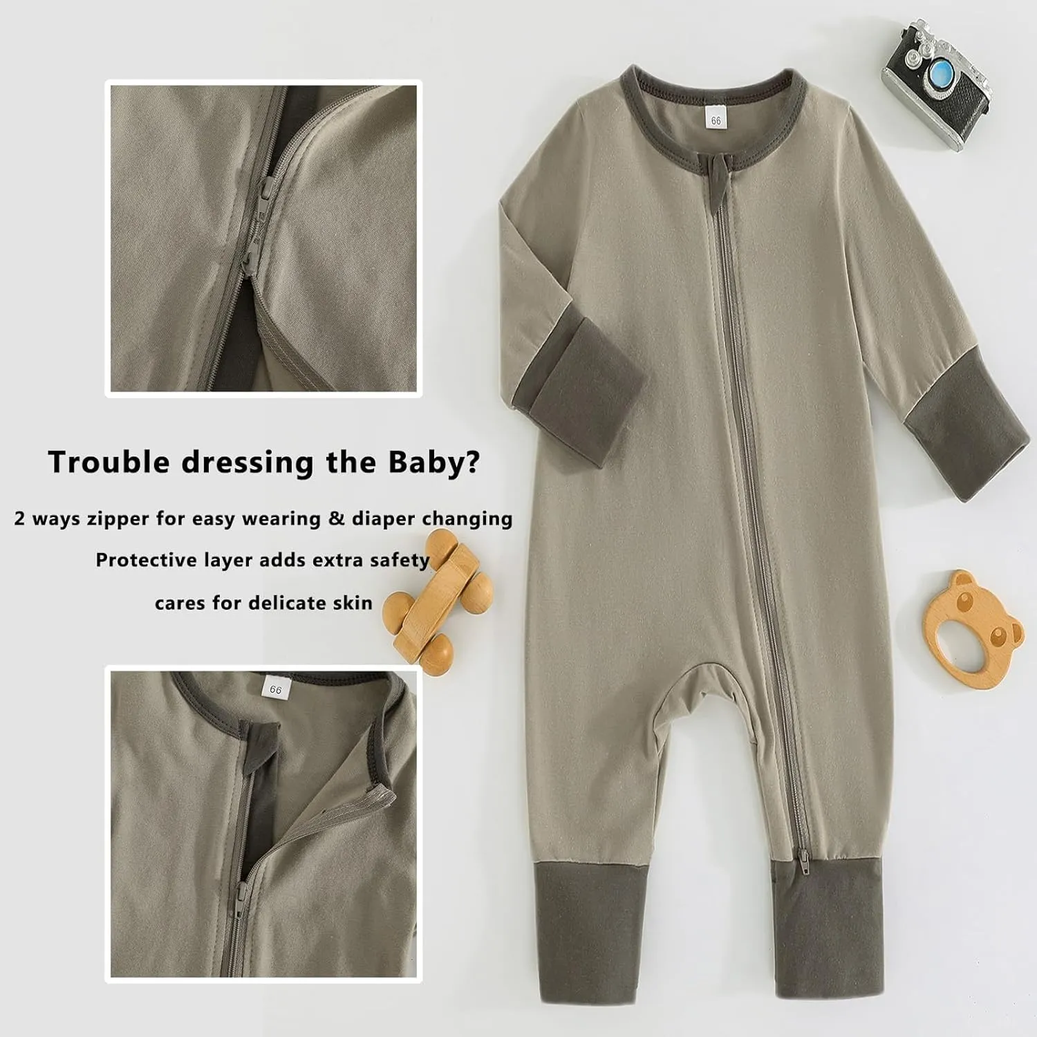 BeiVSlley Baby Boy Girl Footless Zipper Romper Long Sleeve Cotton Jumpsuit Coverall Newborn Solid Outfits Clothes